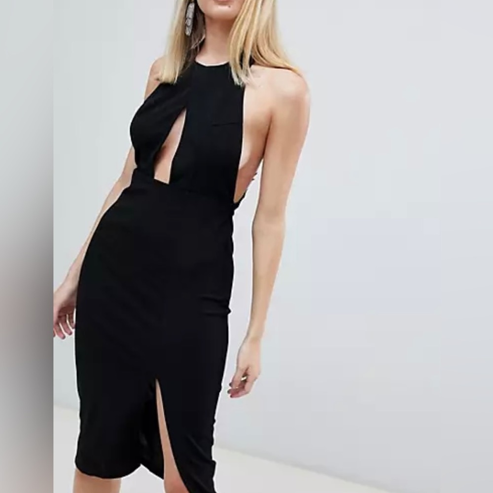 ASOS  halterneck bodycon dress with keyhole front and lace back in black